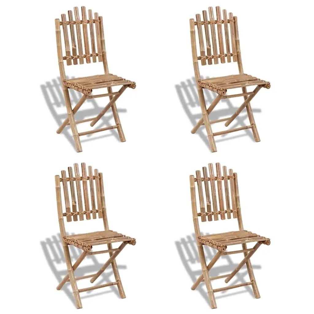 Outdoor Dining Set Brown Bamboo 5 Piece Folding Table Chairs Patio Garden