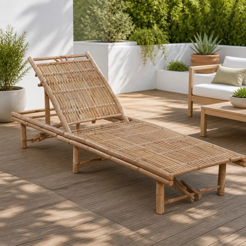 Bamboo Sun Lounger Outdoor Furniture Adjustable Reclining Chair Garden Patio