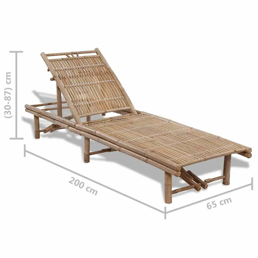 Bamboo Sun Lounger Outdoor Furniture Adjustable Reclining Chair Garden Patio