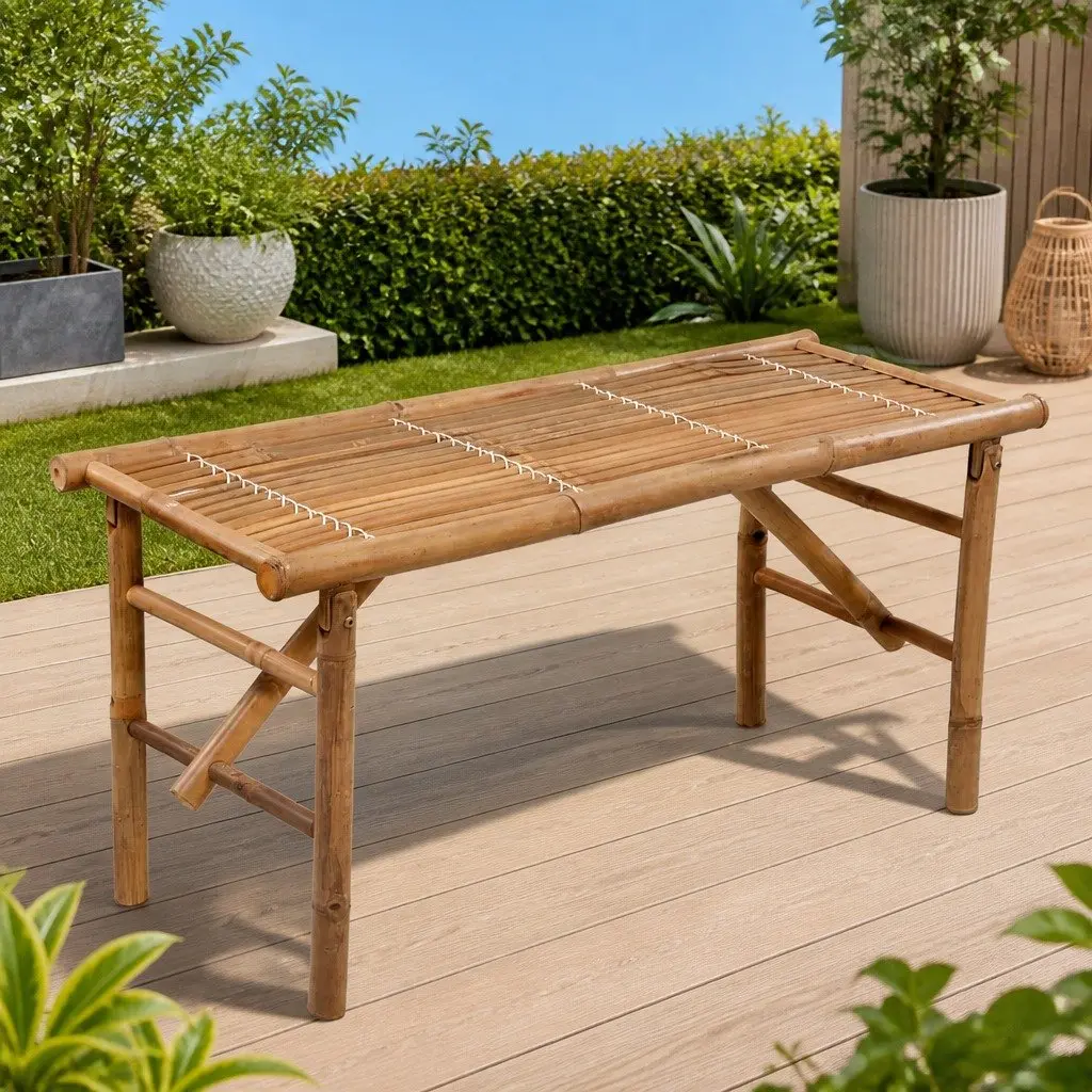 Folding Garden Bench 118 cm in Brown Bamboo