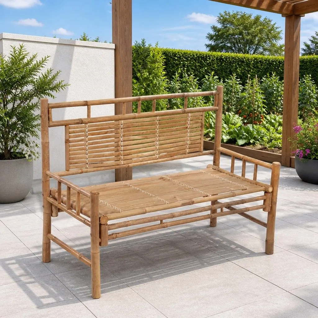 Brown 120cm Outdoor Bench with Backrest for Garden Use