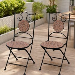 Folding Bistro Chairs 2 pcs Outdoor Garden Patio Seating Brown Ceramic
