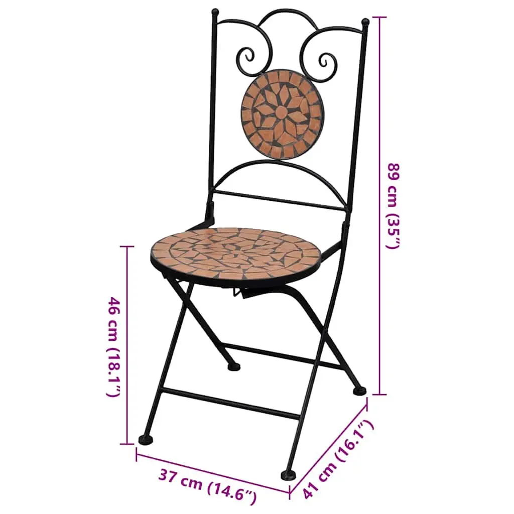 Folding Bistro Chairs 2 pcs Outdoor Garden Patio Seating Brown Ceramic
