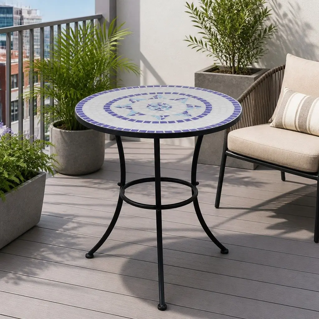 60cm Mosaic Bistro Table in Blue and White