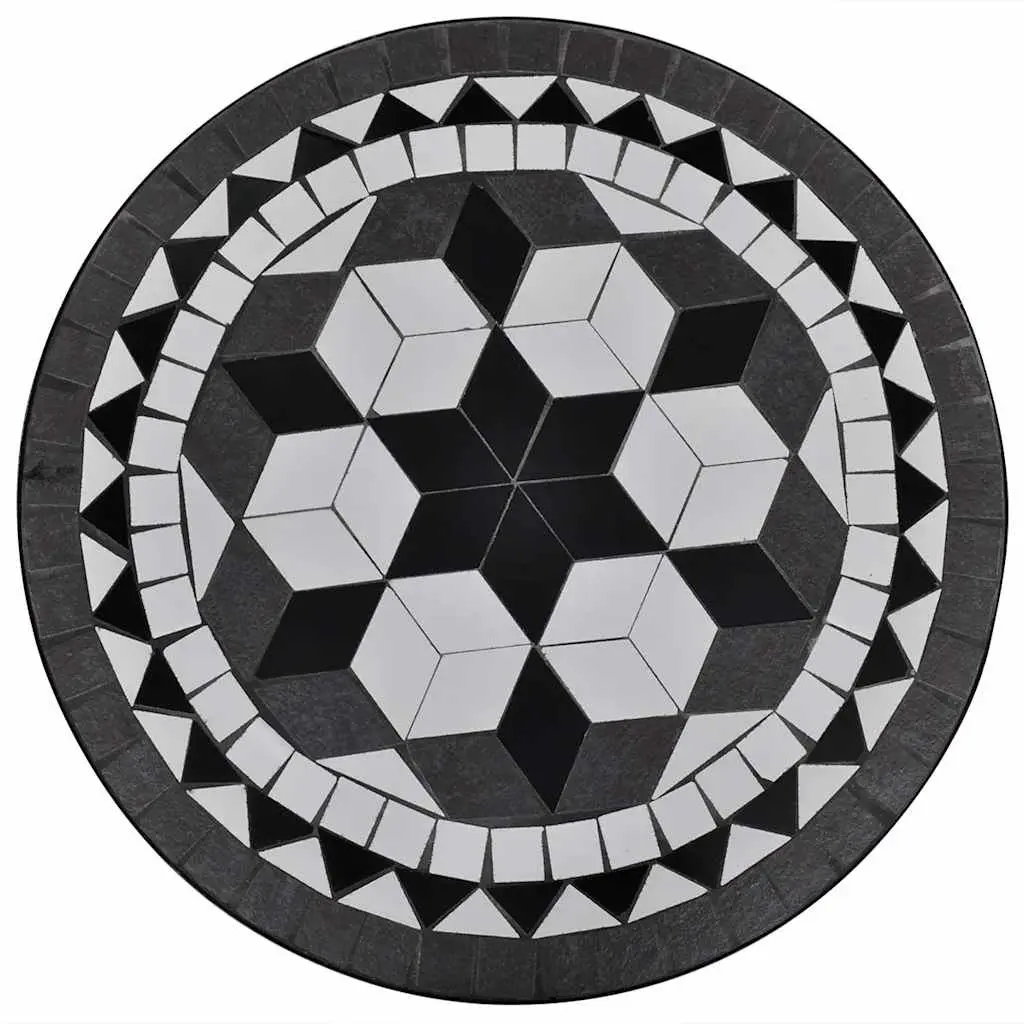 Mosaic Bistro Table Garden Balcony 60cm Black White Ceramic Top