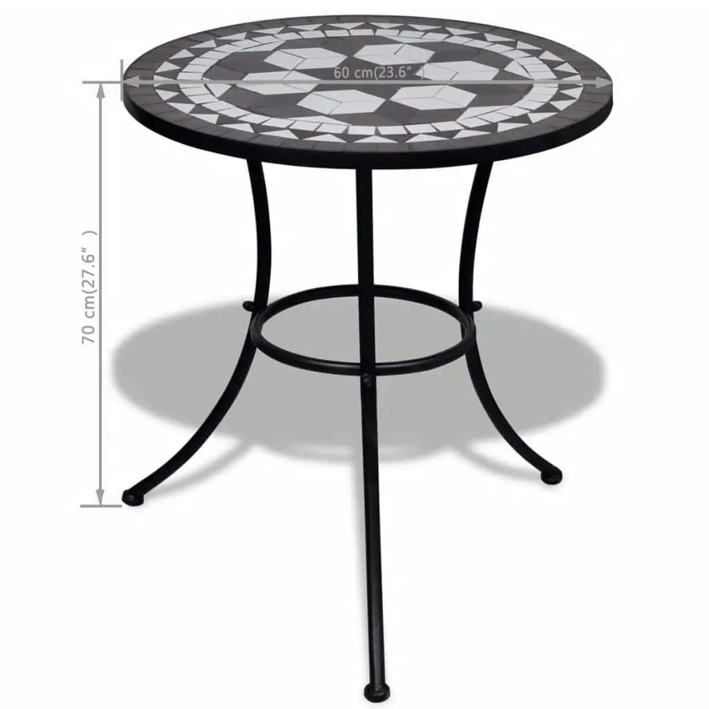 Mosaic Bistro Table Garden Balcony 60cm Black White Ceramic Top