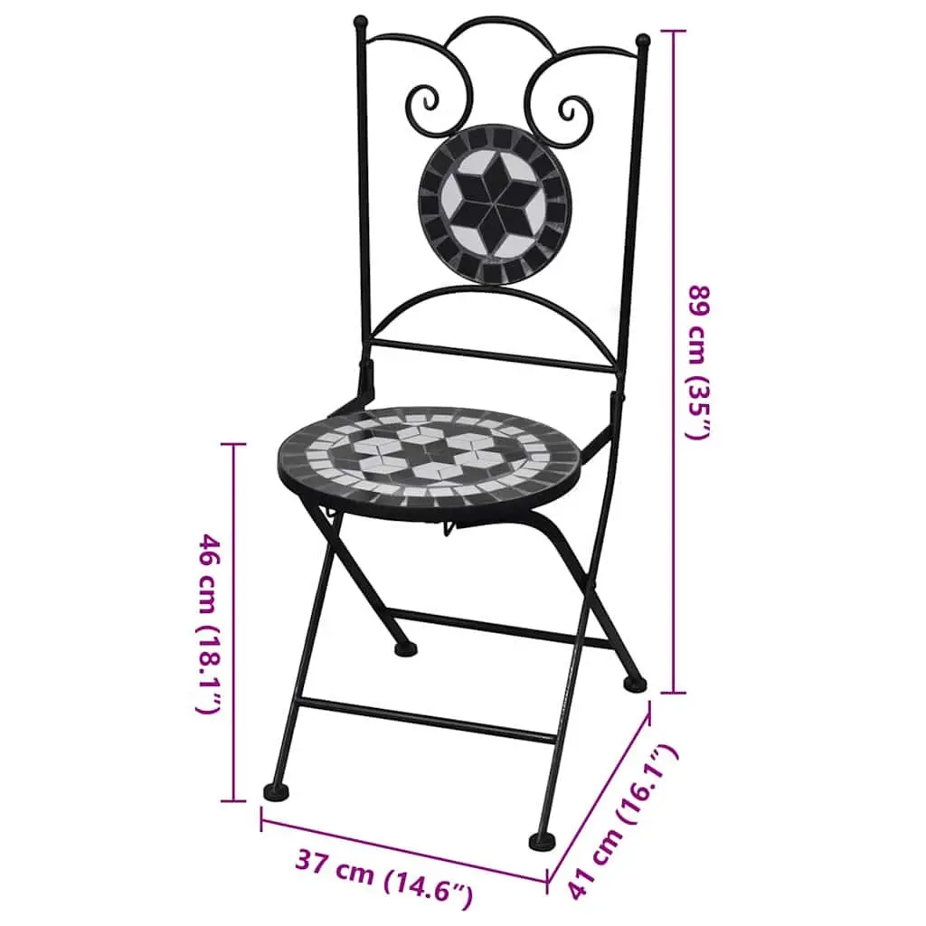 Outdoor Bistro Chairs Set 2pc Folding Garden Patio Seating Mosaic Design