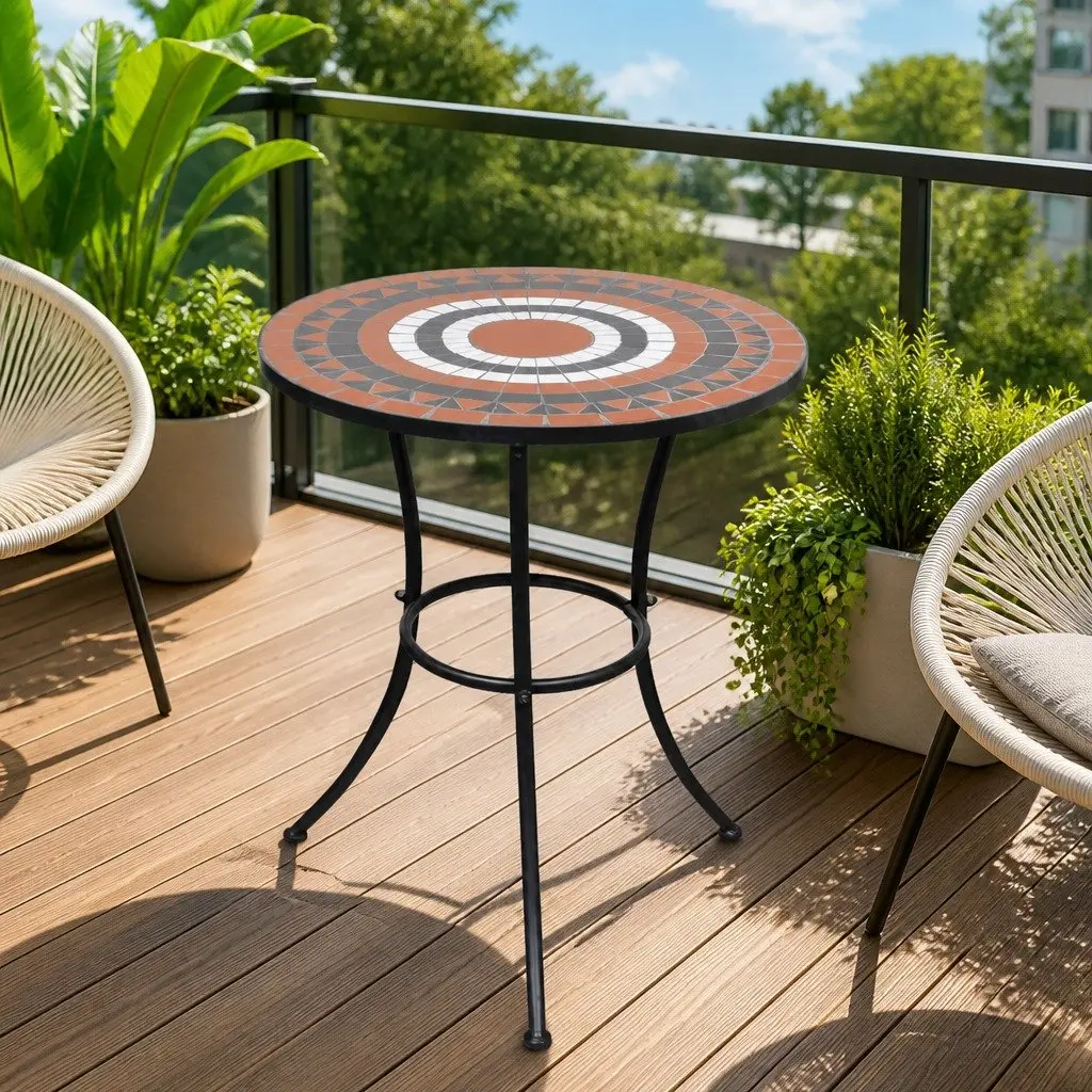 Mosaic Bistro Table 60cm Outdoor Garden Balcony Coffee Ceramic Top Iron Frame
