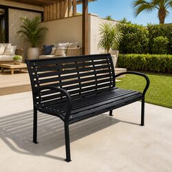 Outdoor Garden Bench 120cm with Steel Frame and WPC Slats