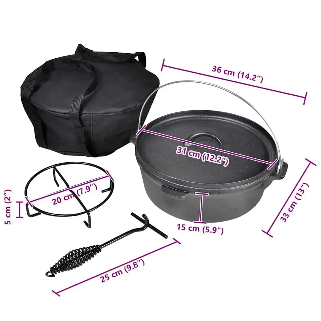 Dutch Oven for Home and Outdoor Cooking 5.6L Black Cookware Set