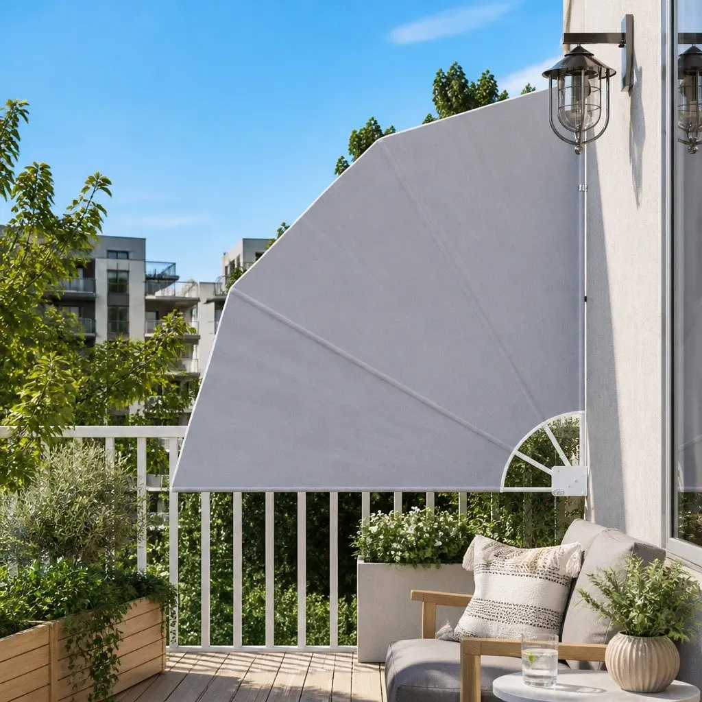 Collapsible Side Awning Grey Balcony Garden Shade Screen 140 x 140 cm
