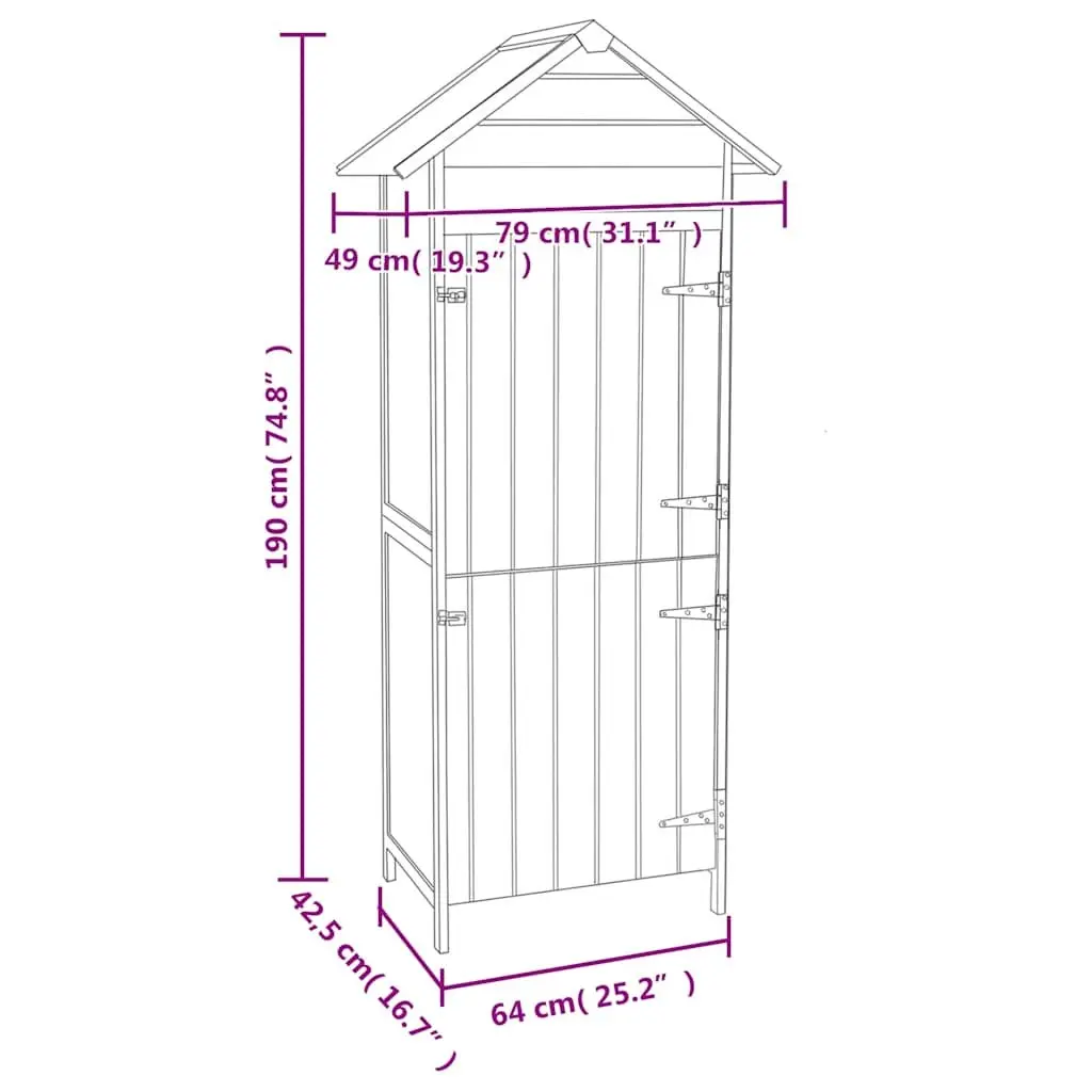 Wooden Garden Storage Cabinet Outdoor Tool Shed 42.5 x 64 x 190 cm Brown