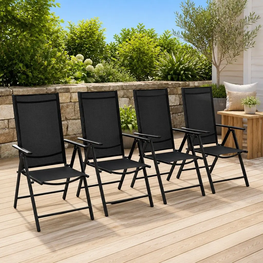Folding Garden Chairs Set 4 pcs Outdoor Patio Lightweight Portable Black