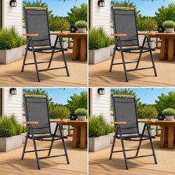 Folding Garden Chairs Set of 4 with Adjustable Positions