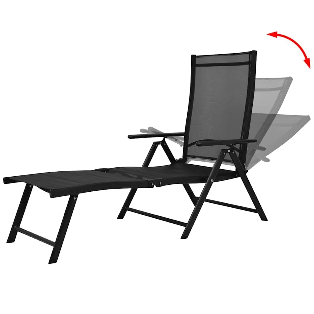 Folding Sun Lounger Outdoor Garden Beach Reclining Lounge Chair Black