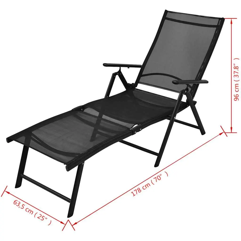 Folding Sun Lounger Outdoor Garden Beach Reclining Lounge Chair Black