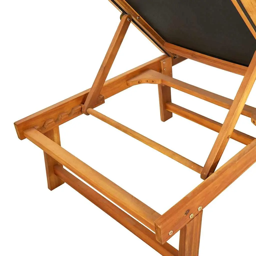 Sun Lounger Brown Acacia Wood Textilene Outdoor Garden Recliner Adjustable
