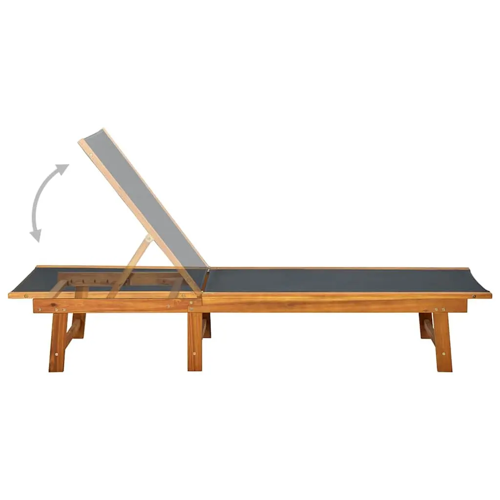 Sun Lounger Brown Acacia Wood Textilene Outdoor Garden Recliner Adjustable