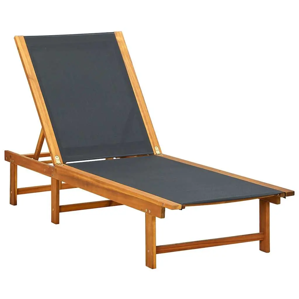 Sun Lounger Set for Outdoor Garden Adjustable Acacia Wood Textilene Brown 2 Piece
