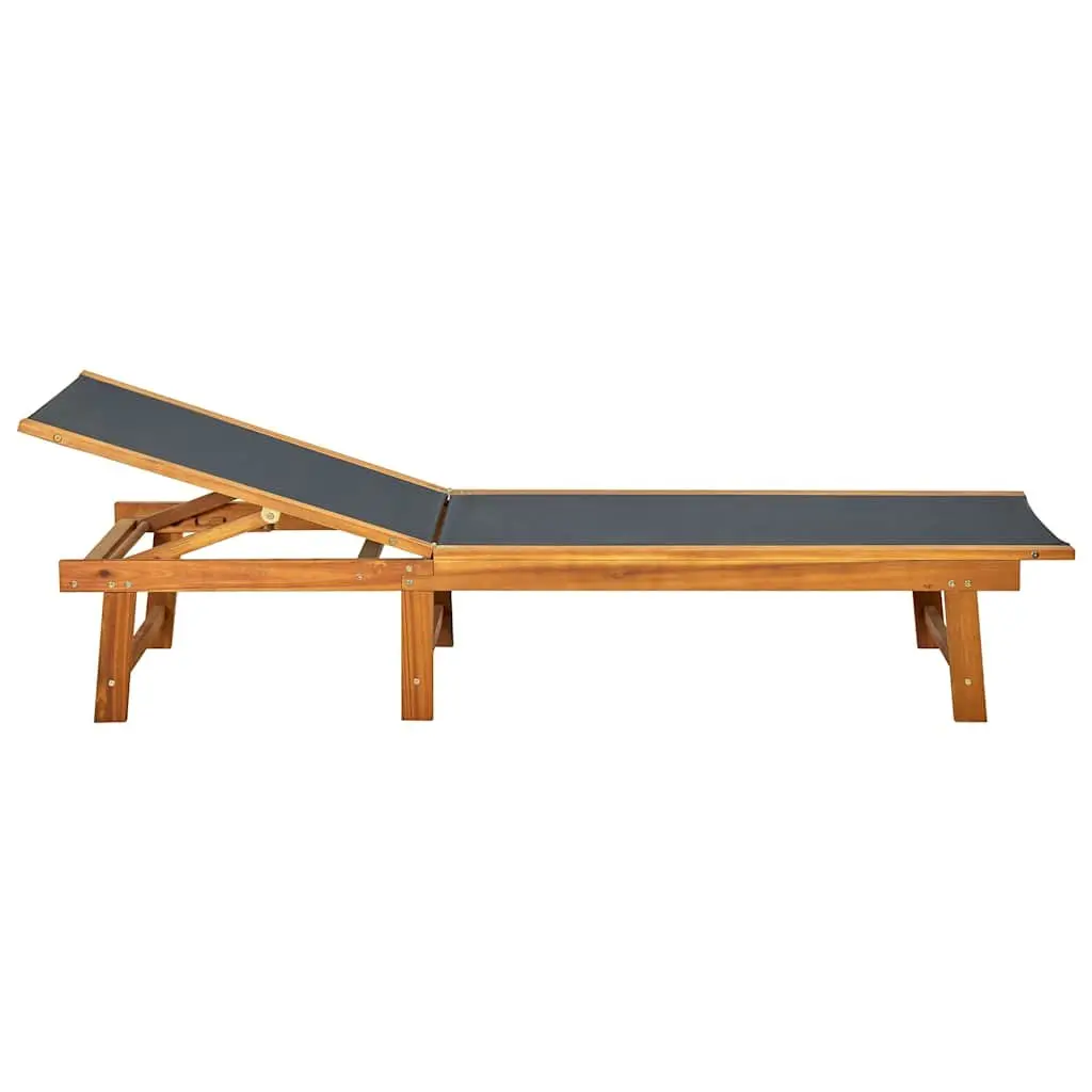 Sun Lounger Set for Outdoor Garden Adjustable Acacia Wood Textilene Brown 2 Piece