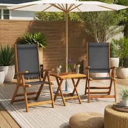 Acacia Wood Folding Chairs - 2-Piece Set with Textilene Fabric