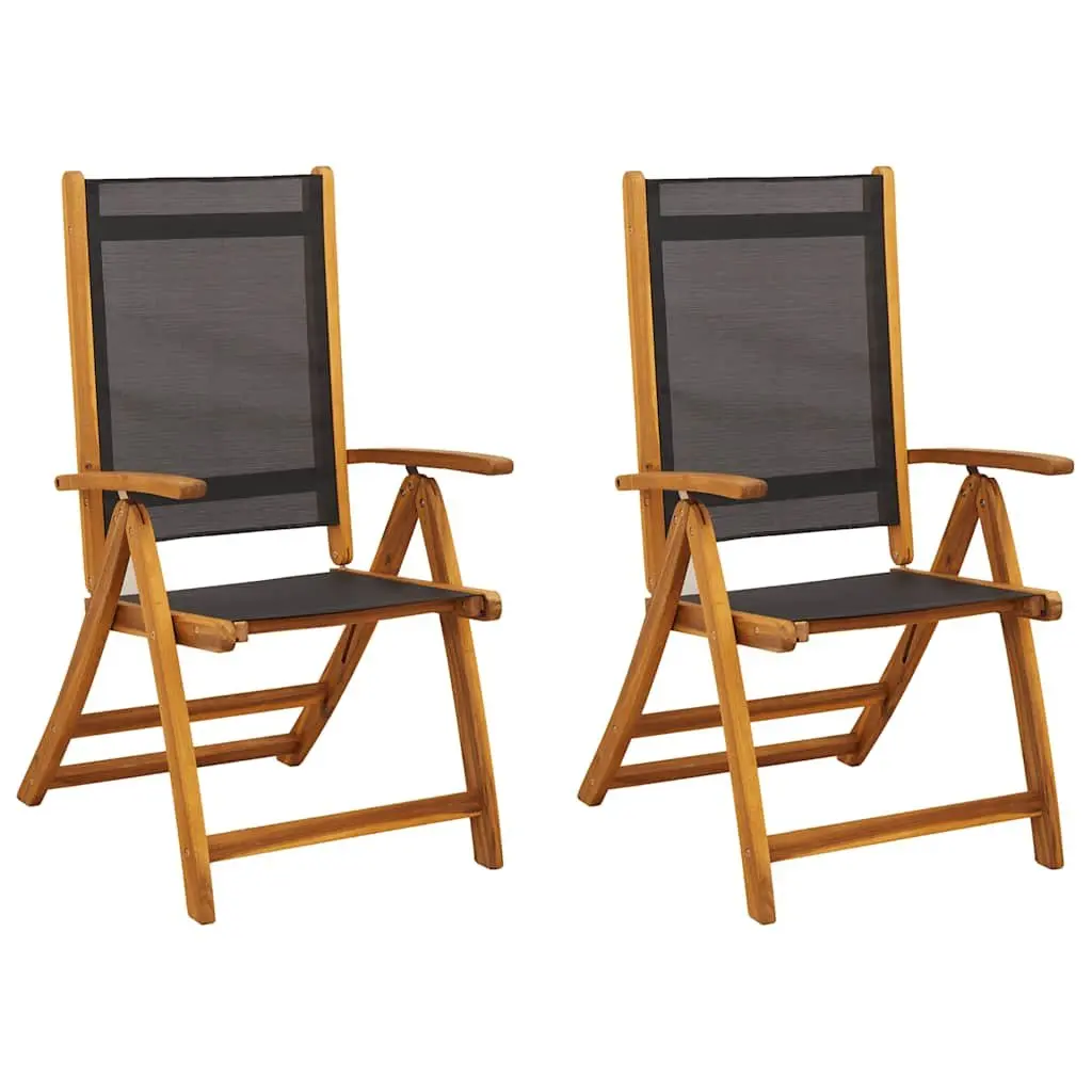 Folding Garden Chairs 2pc Set Acacia Wood Textilene Outdoor Seating Patio Black