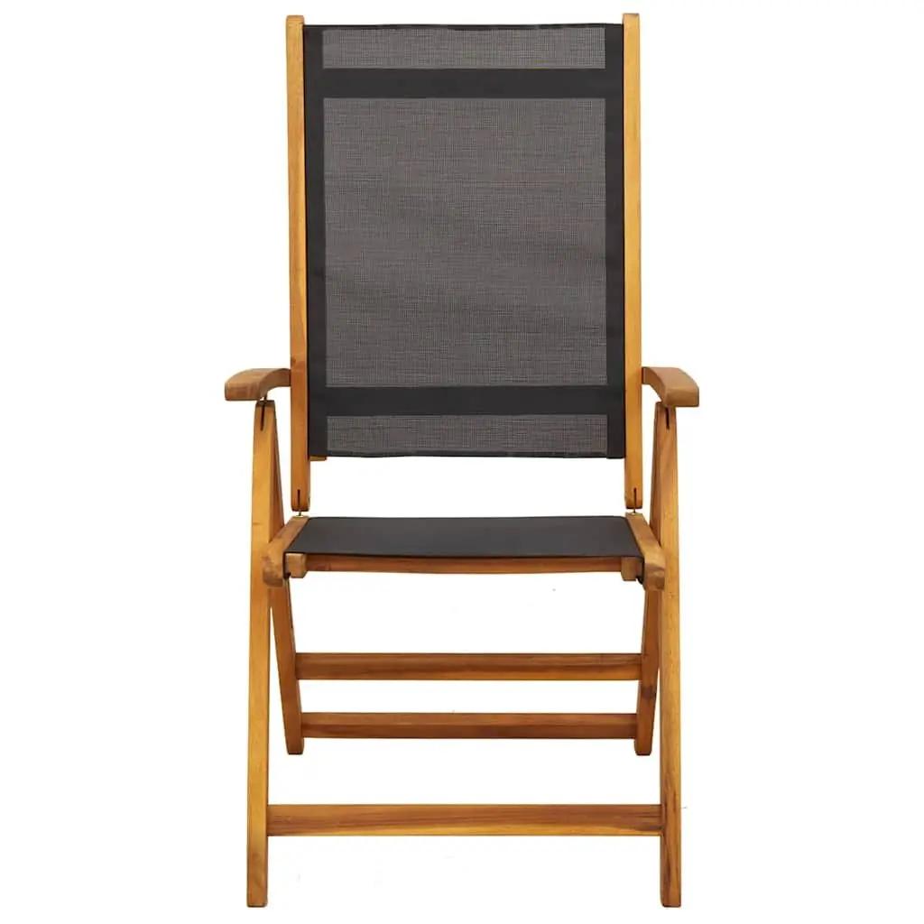 Folding Garden Chairs 2pc Set Acacia Wood Textilene Outdoor Seating Patio Black