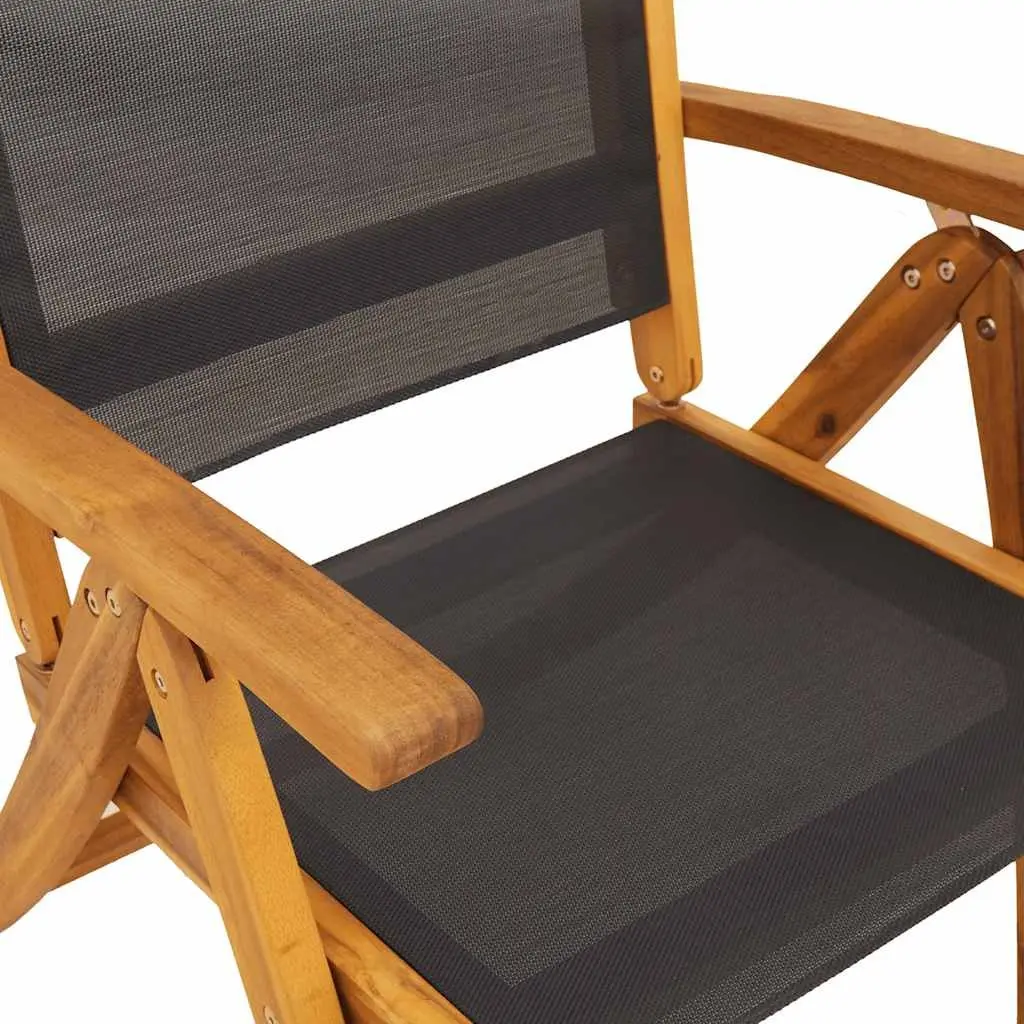 Folding Garden Chairs 2pc Set Acacia Wood Textilene Outdoor Seating Patio Black
