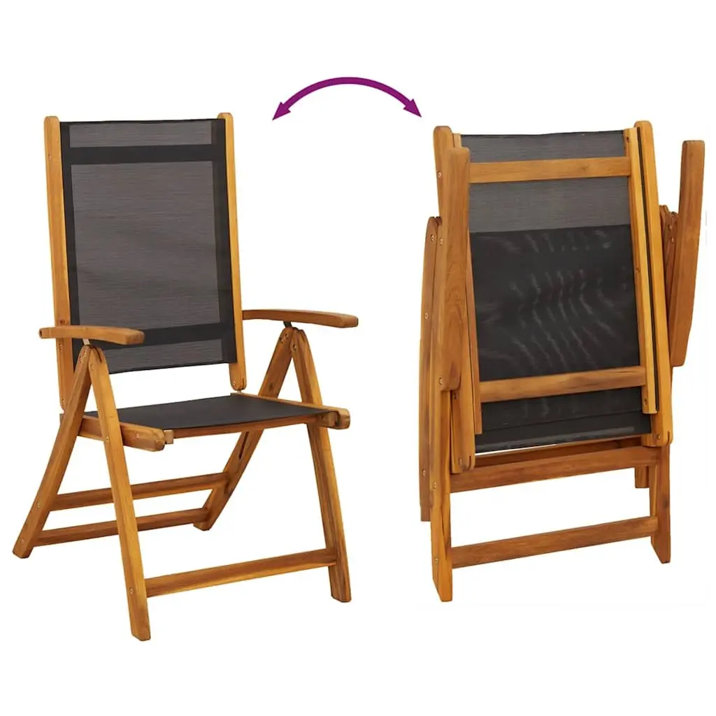 Folding Garden Chairs 2pc Set Acacia Wood Textilene Outdoor Seating Patio Black