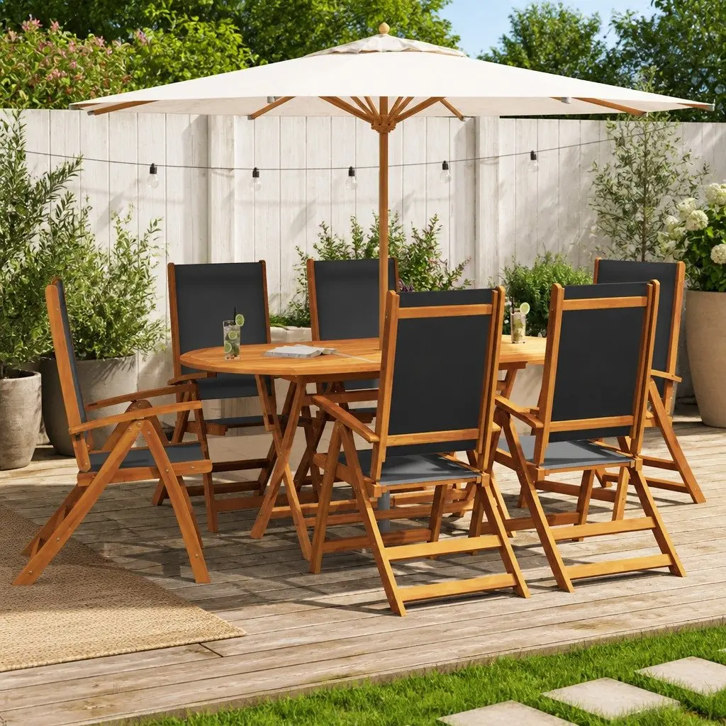 Outdoor Dining Set 7 Piece Acacia Wood Table Folding Chairs Garden Patio