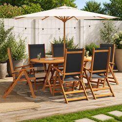 Outdoor Dining Set 7 Piece Acacia Wood Table Folding Chairs Garden Patio