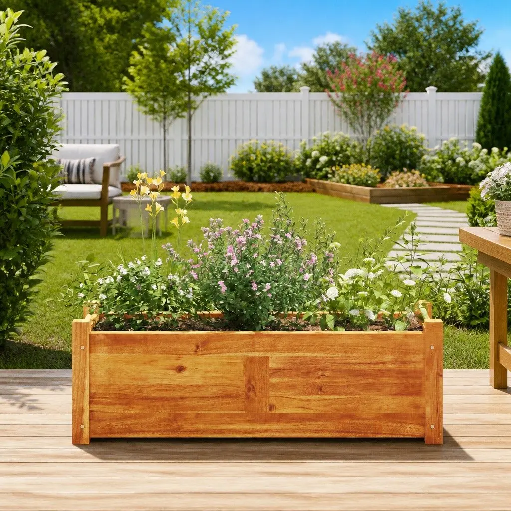 Wooden Raised Bed Planter Box for Outdoor Vegetables Herbs Flowers 76 x 27.6 x 25 cm