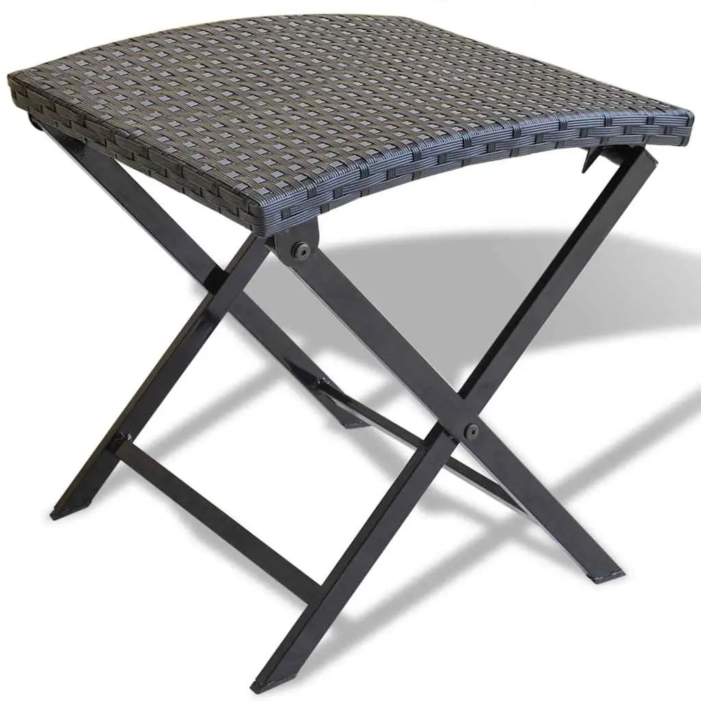 Folding Stool Outdoor Indoor Lightweight Portable Rattan Seat Footrest Black