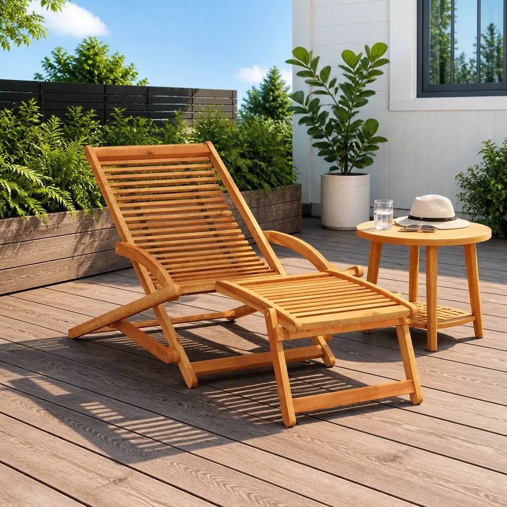 Sun Lounger Deck Chair for Patio Garden Brown Foldable