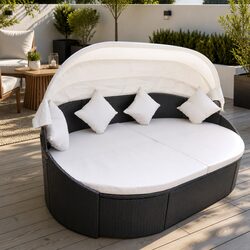 Durable Outdoor Lounge Bed with Protective Canopy