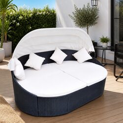 Outdoor Lounge Bed with Canopy Sun Lounger Garden Patio Daybed Rattan