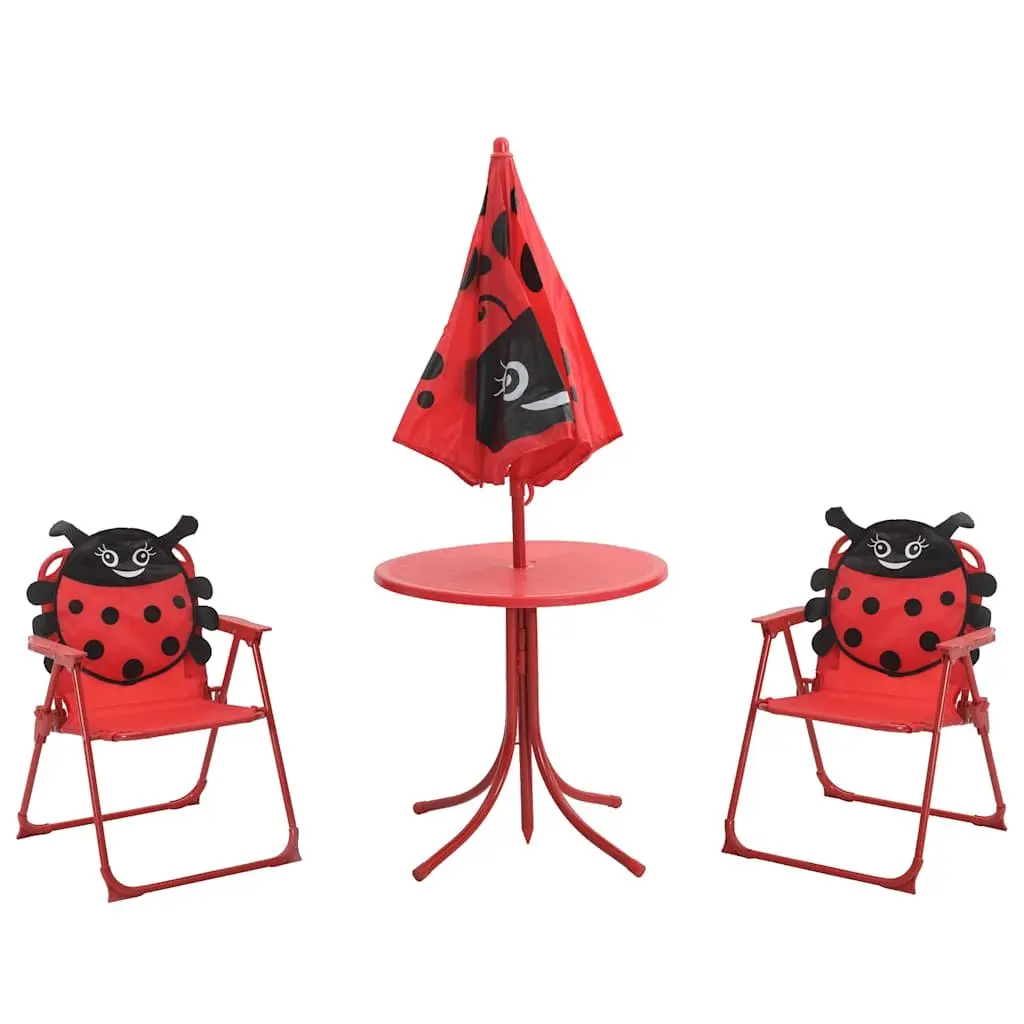 Kids Garden Bistro Set 3 Piece Outdoor Furniture Table Chairs Parasol Red