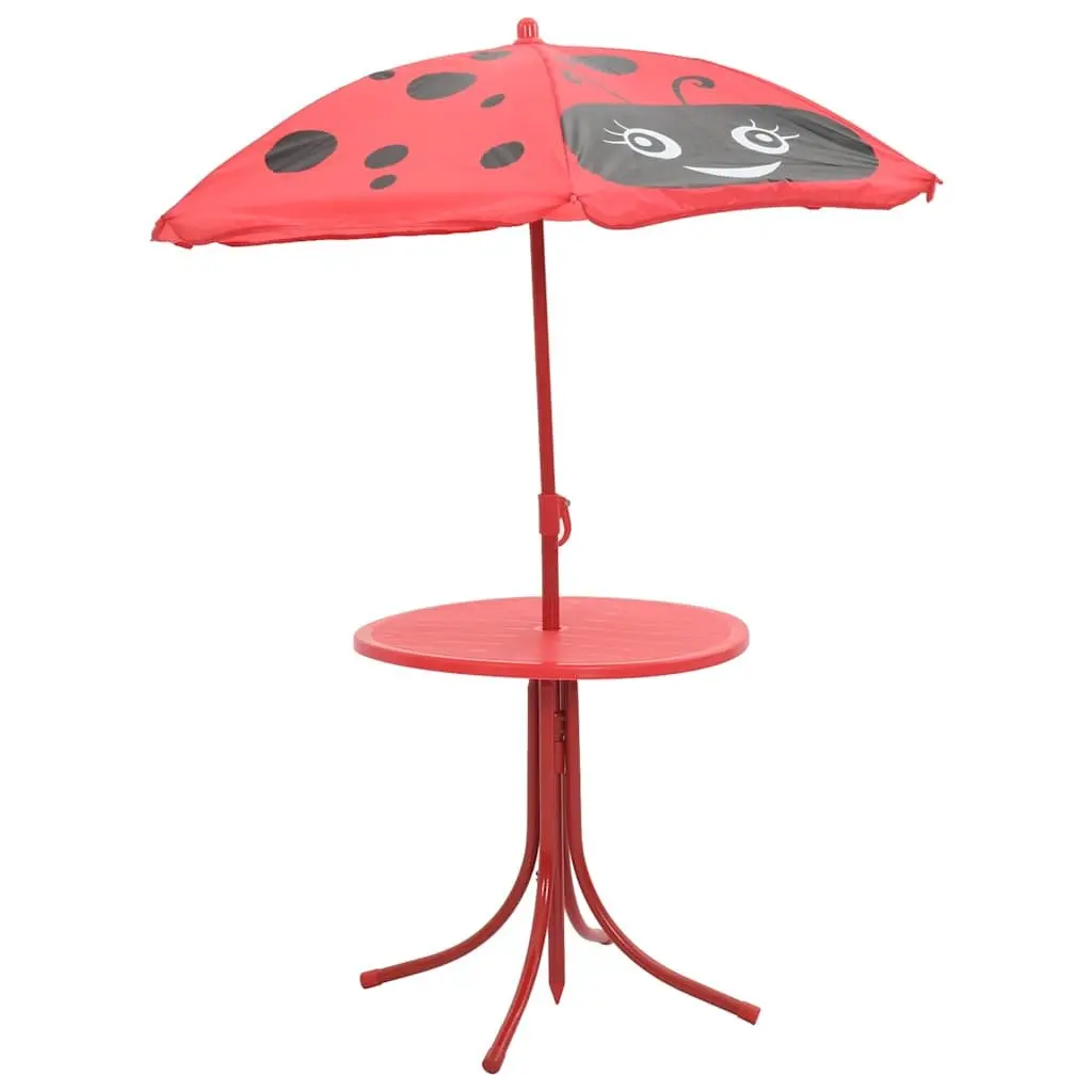 Kids Garden Bistro Set 3 Piece Outdoor Furniture Table Chairs Parasol Red