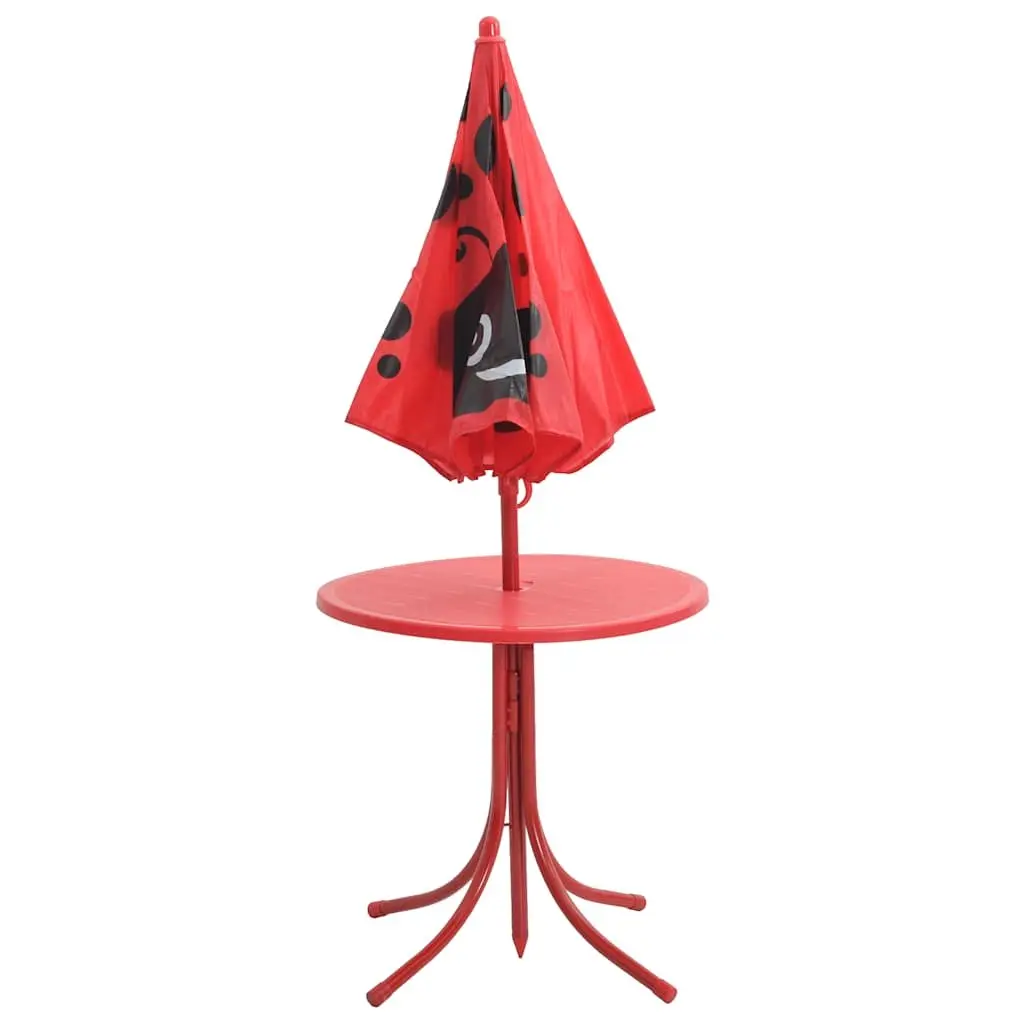 Kids Garden Bistro Set 3 Piece Outdoor Furniture Table Chairs Parasol Red