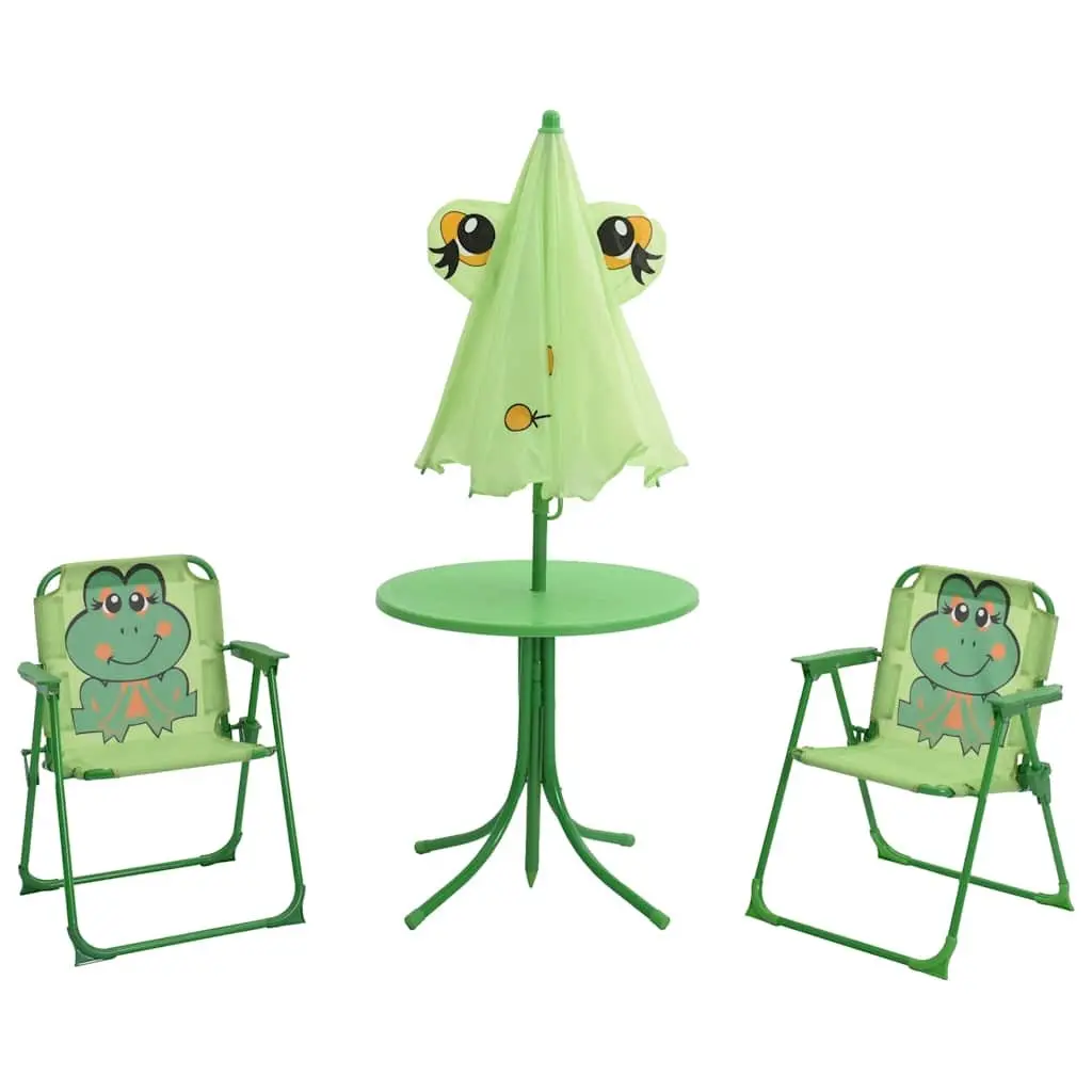Kids Garden Bistro Set 3 Piece Outdoor Furniture Table Chairs Parasol Green