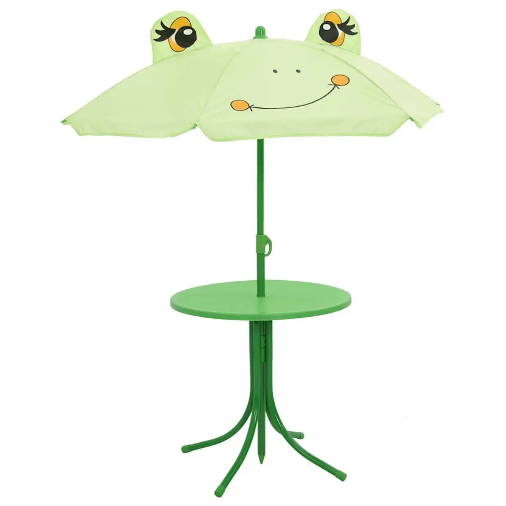 Kids Garden Bistro Set 3 Piece Outdoor Furniture Table Chairs Parasol Green