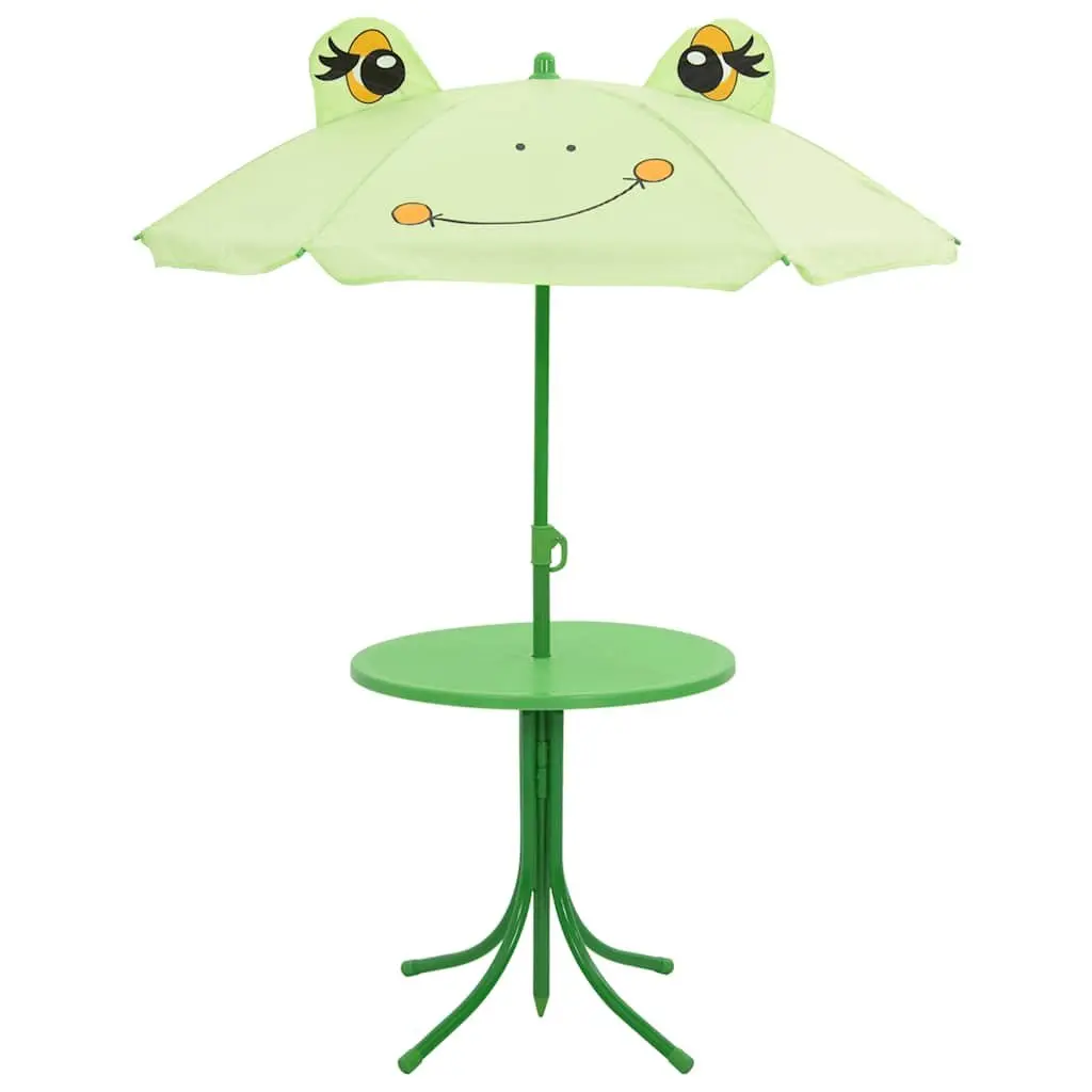 Kids Garden Bistro Set 3 Piece Outdoor Furniture Table Chairs Parasol Green