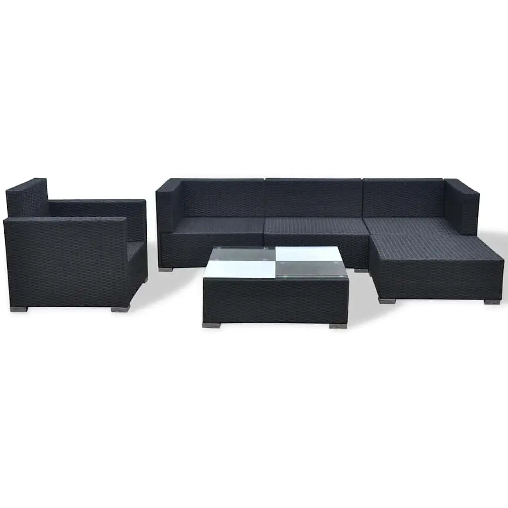 Garden Lounge Set 6 Piece Outdoor Patio Furniture Black Poly Rattan Sofa