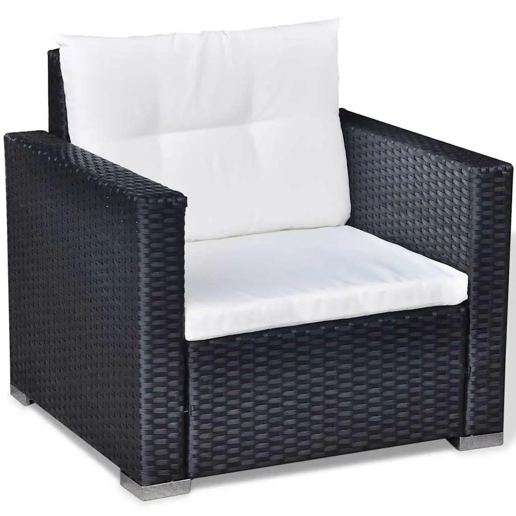 Garden Lounge Set 6 Piece Outdoor Patio Furniture Black Poly Rattan Sofa