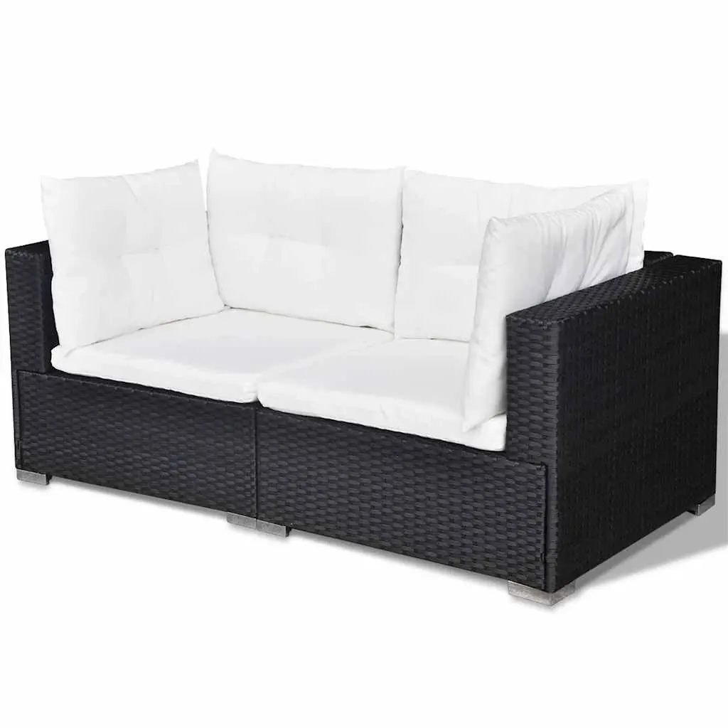 Garden Lounge Set 6 Piece Outdoor Patio Furniture Black Poly Rattan Sofa