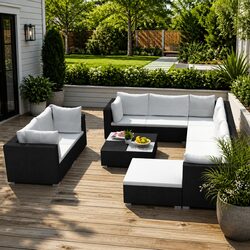 Garden Lounge Set: 10-Piece Rattan Sofa Furniture