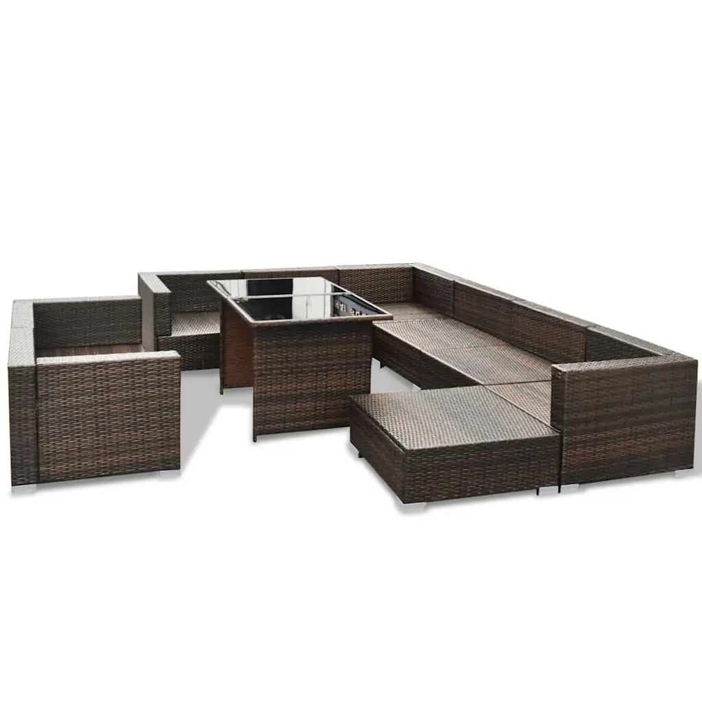 10 Piece Outdoor Garden Lounge Set with Cushions Brown Poly Rattan Furniture