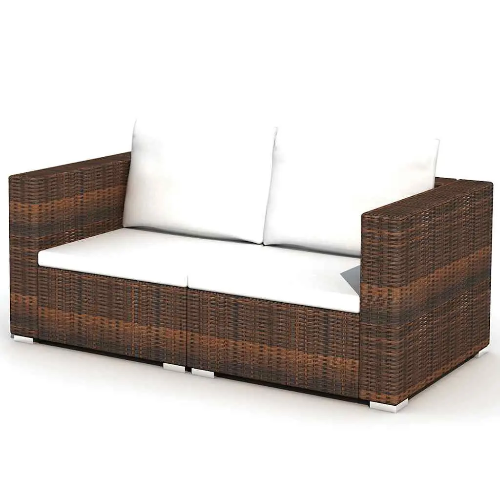10 Piece Outdoor Garden Lounge Set with Cushions Brown Poly Rattan Furniture