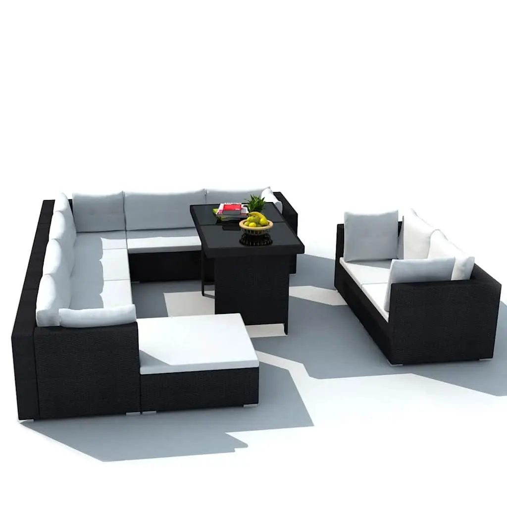 Garden Lounge Set 10 Piece Outdoor Furniture Poly Rattan Patio Sofa Dining Black