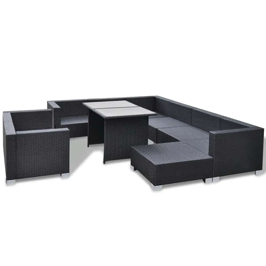 Garden Lounge Set 10 Piece Outdoor Furniture Poly Rattan Patio Sofa Dining Black
